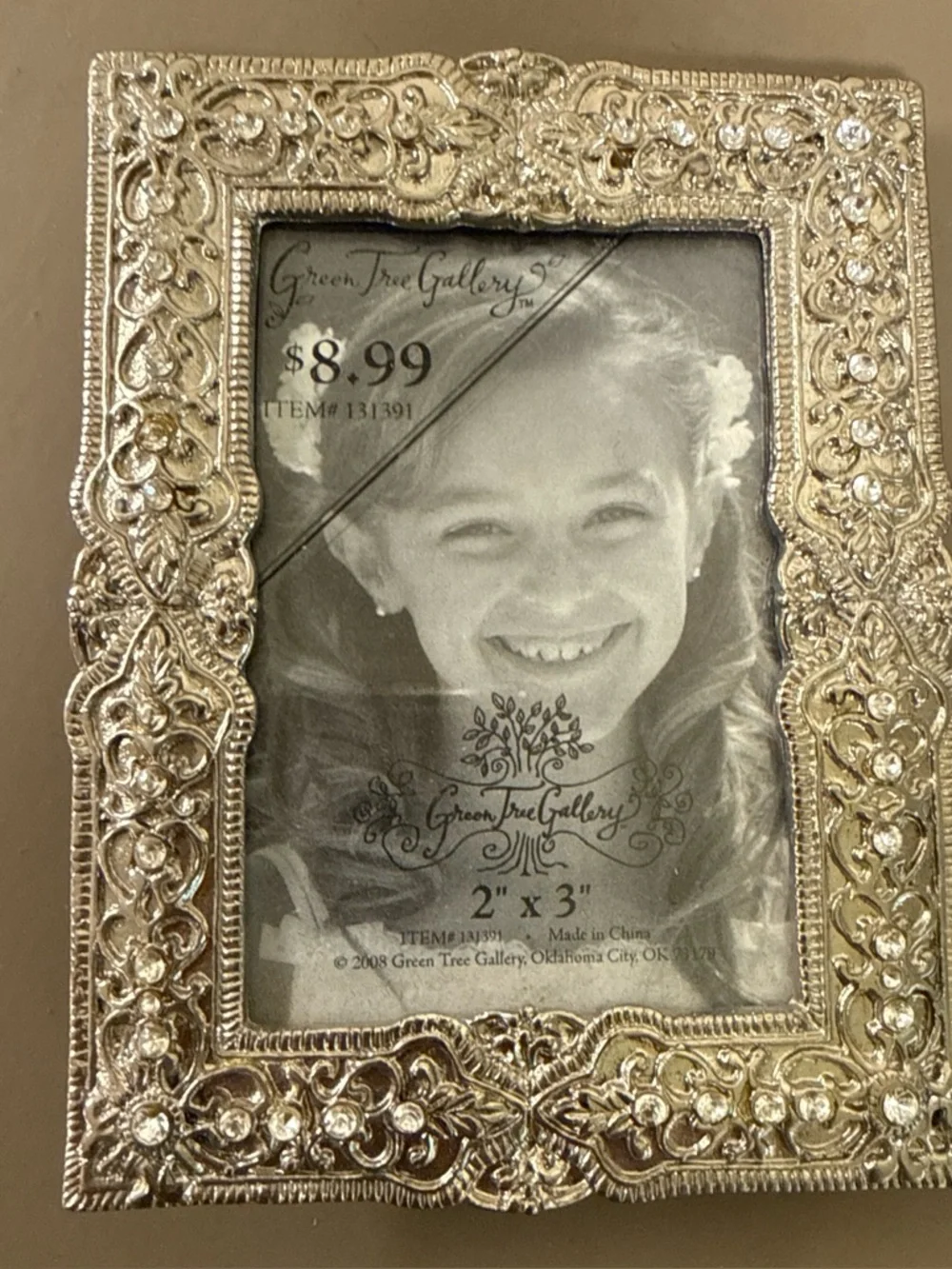 Two Silver Tone Vintage Victorian Style 2” x 3” Photo Frames w/ Rhinestones NOS